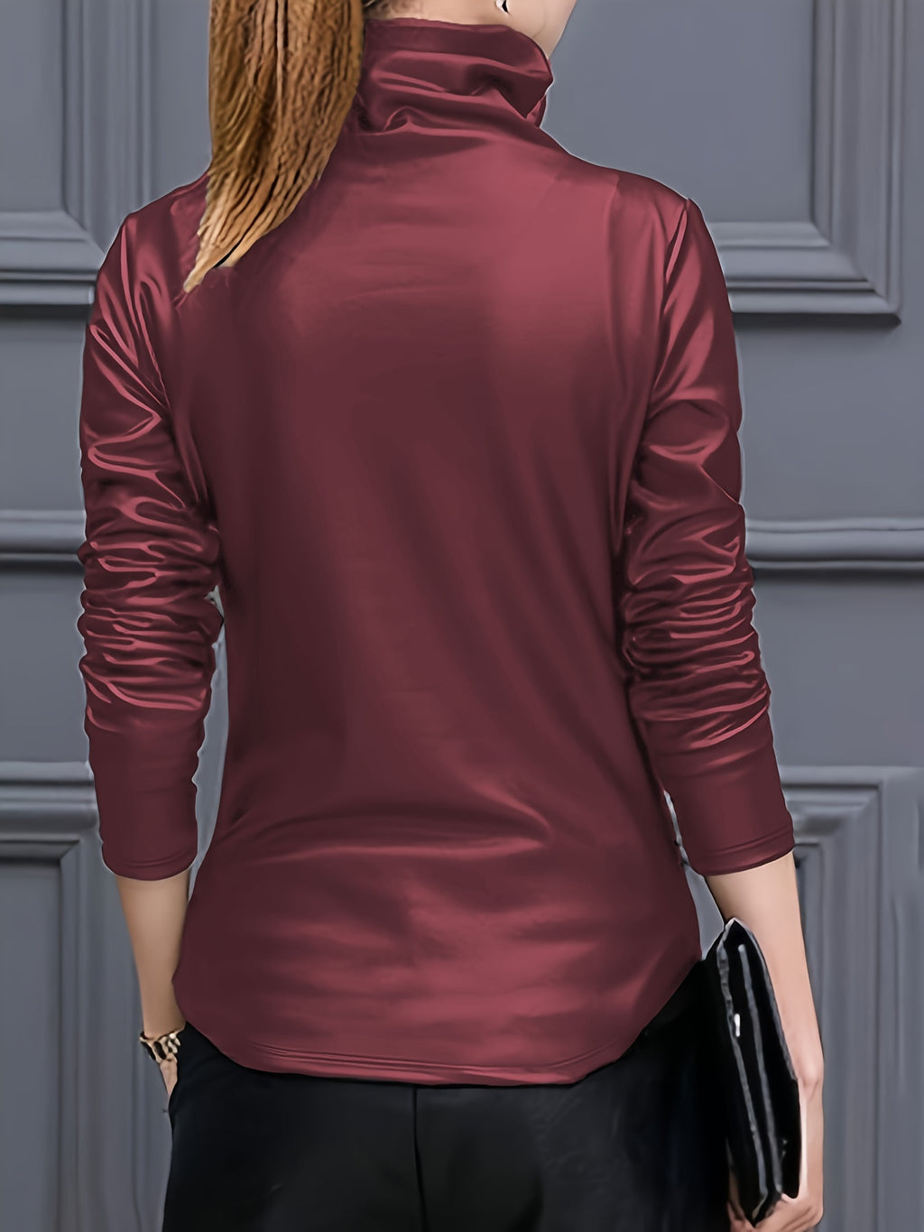 Elfrida | Vrouwen Lange Mouwen PU Leren Coltrui - Elegante Casual Top