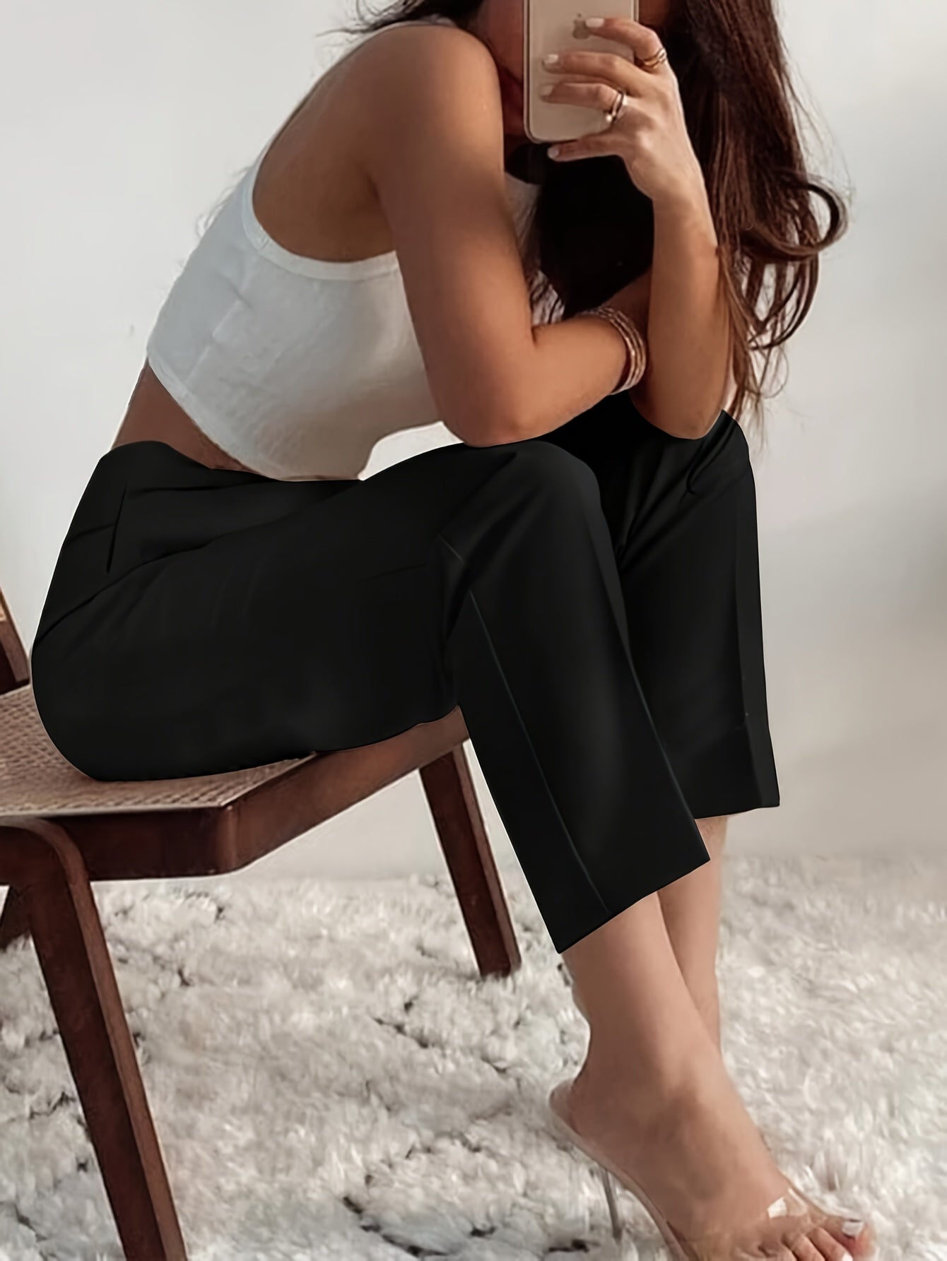 Devika | Straight-leg women's high-waisted trousers - Comfortable, stylish, and versatile work and leisure trousers
