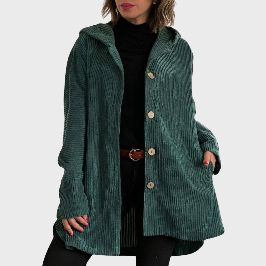 Zavira | Corduroy jas met capuchon voor dames – Comfortabele casual jas met ritssluiting voor herfst en winter