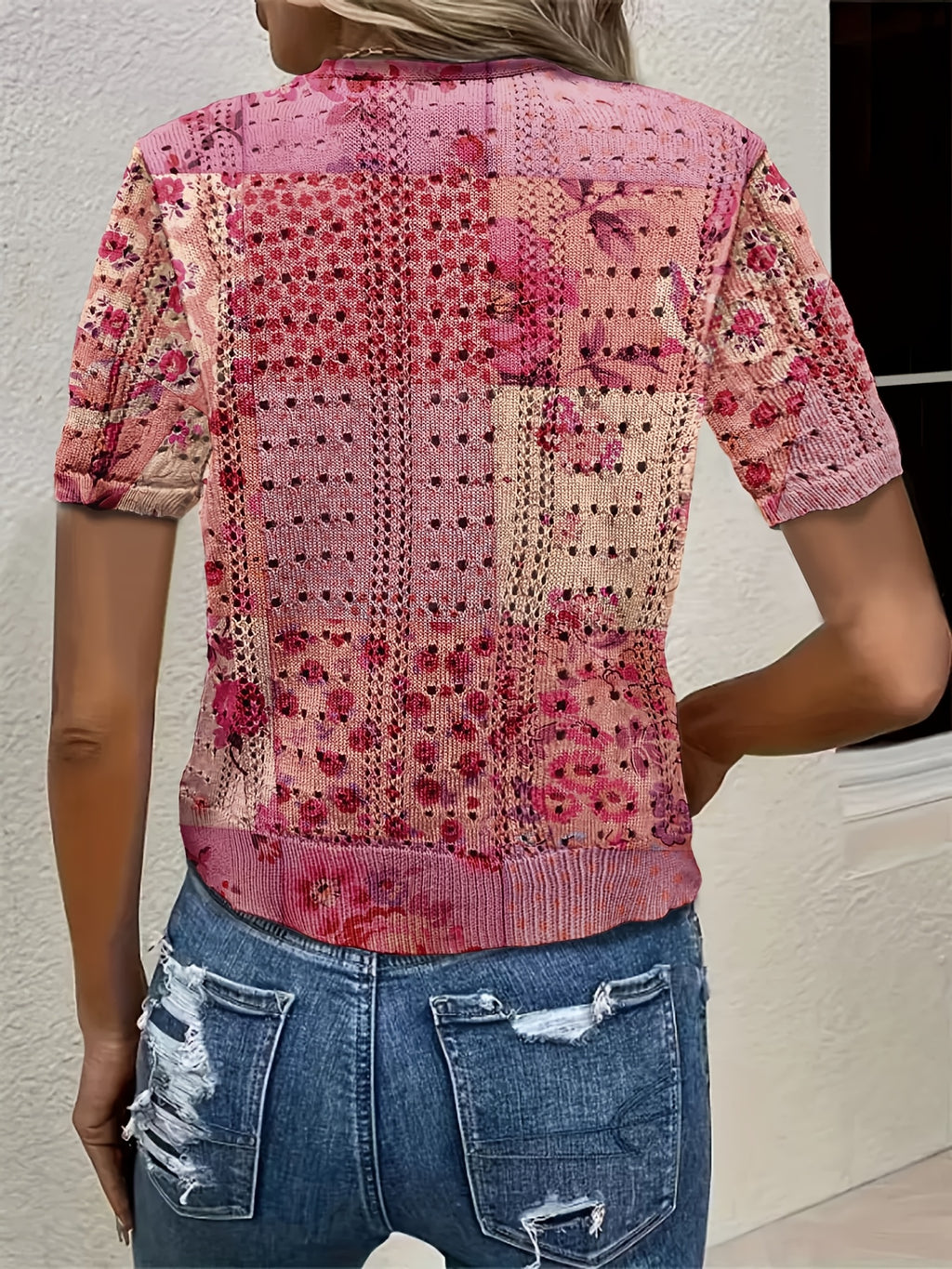 Cyravelle | Bohemian gehaakte korte cardigan – zomerse kortmouwen vest als lichte outerwear