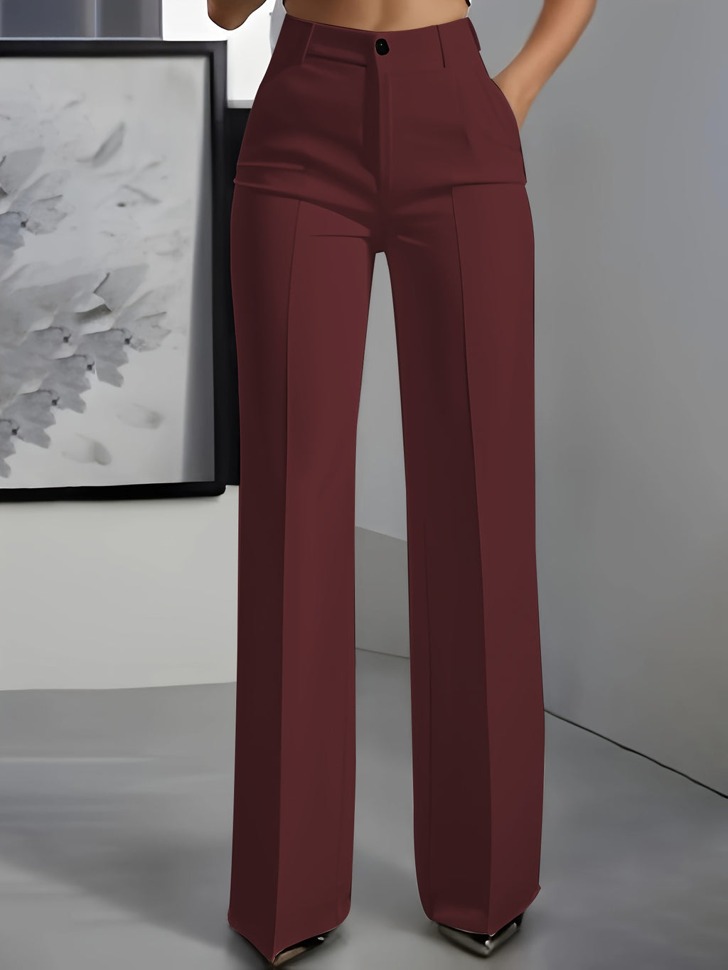 Oralia | Verfijnde broek met wijde pijpen voor dames - Rechte broek met hoge taille en knoopsluiting