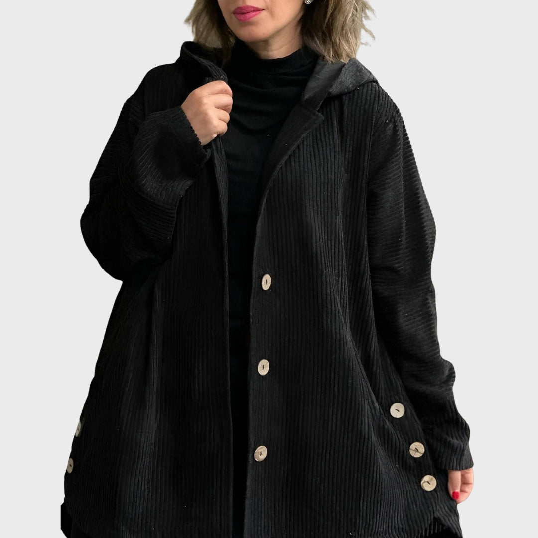 Zavira | Corduroy jas met capuchon voor dames – Comfortabele casual jas met ritssluiting voor herfst en winter
