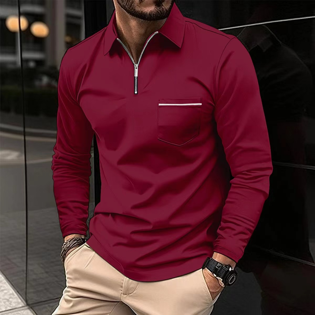Cassiel | Polo à manches longues pour homme – Chemise classique et décontractée, confortable et respirante