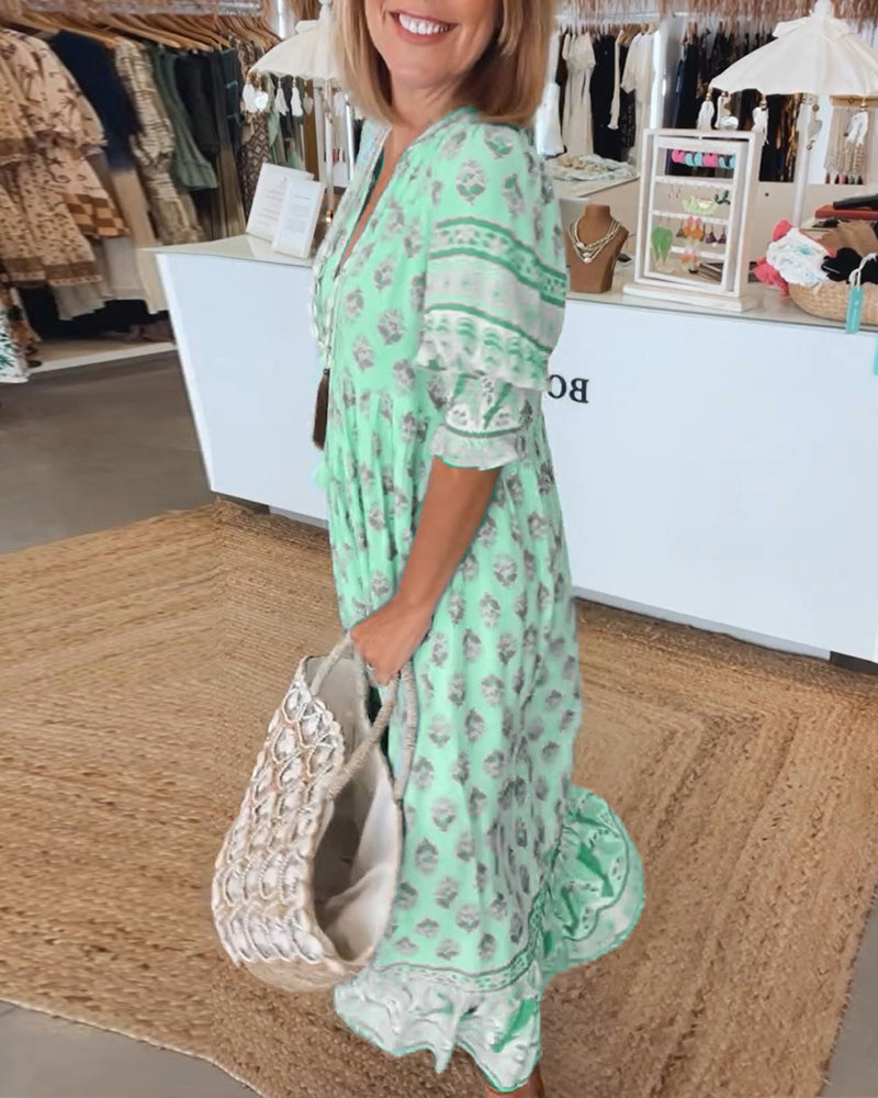 Ilma | Boho V-hals Maxi-jurk - Soepel, Casual Jurk