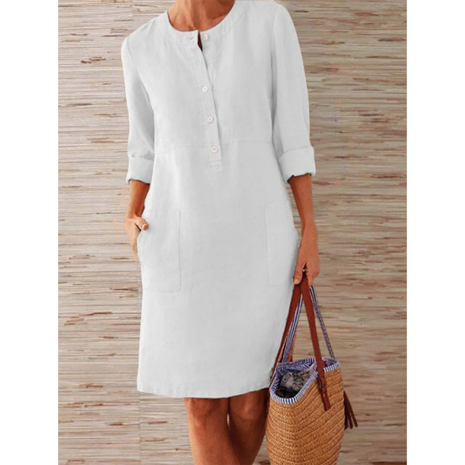 Fiamma | Linnen midi-jurk voor dames - 3/4 mouwen, Casual relaxed fit