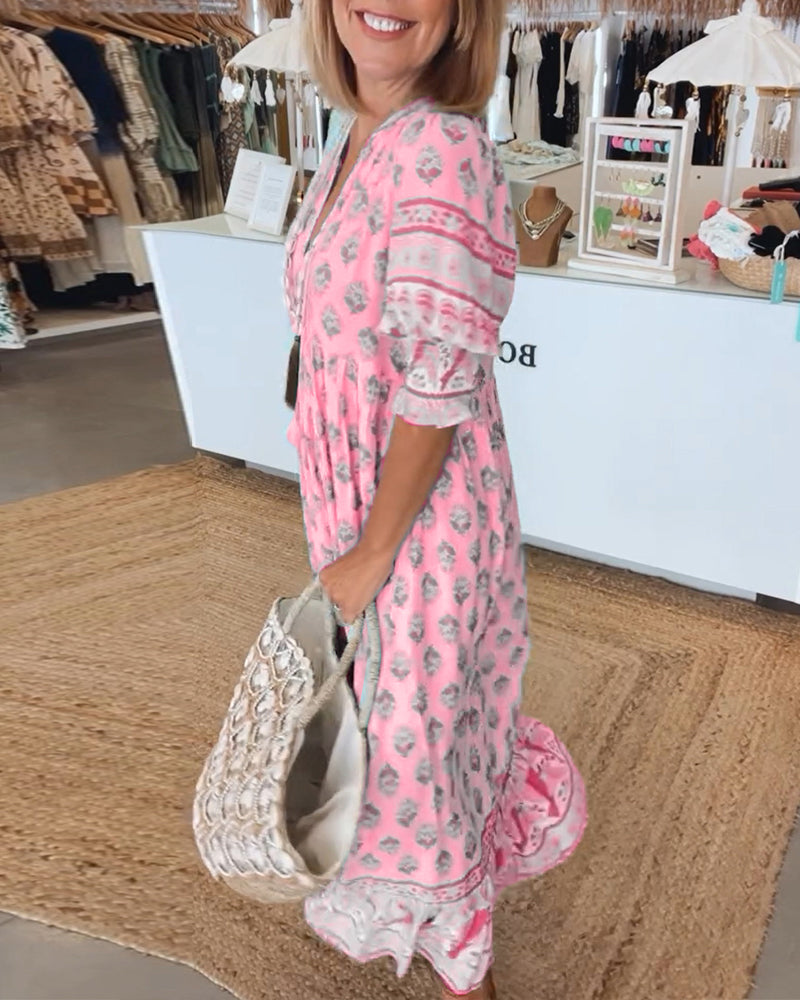 Ilma | Boho V-hals Maxi-jurk - Soepel, Casual Jurk