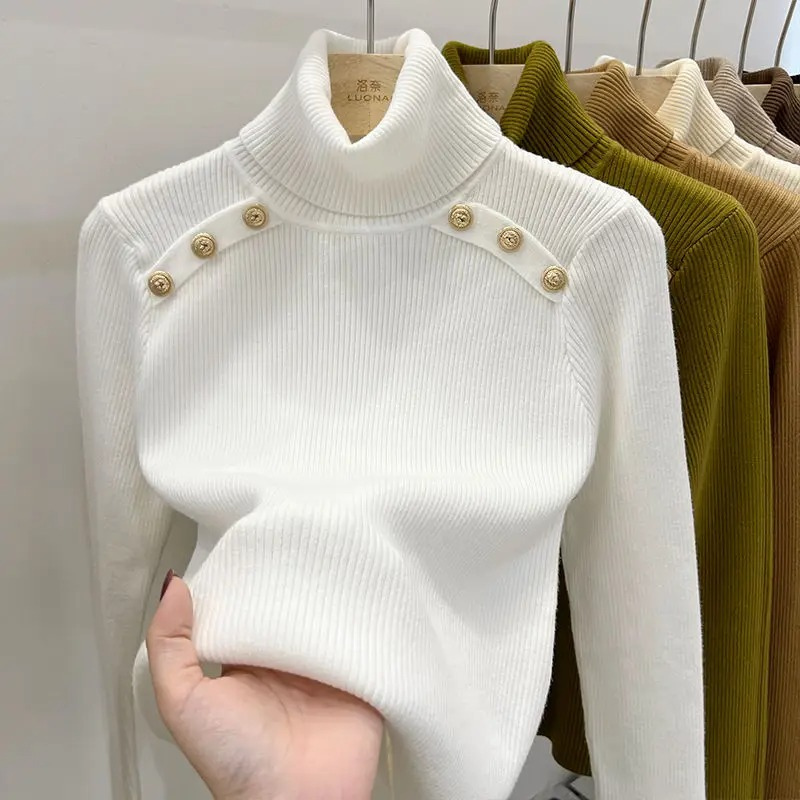 Baerise | Dames coltrui – Knoopaccenten, elegante wintertop met lange mouwen