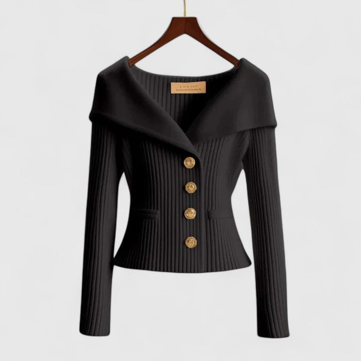 Zilith | Chique geribbelde gebreide vest, slim-fit trui met V-hals en opvallende knopen