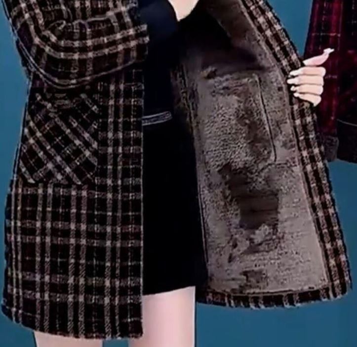Kalia | Halflange geruite damesjas met pluche kraag - Stijlvolle winterkleding