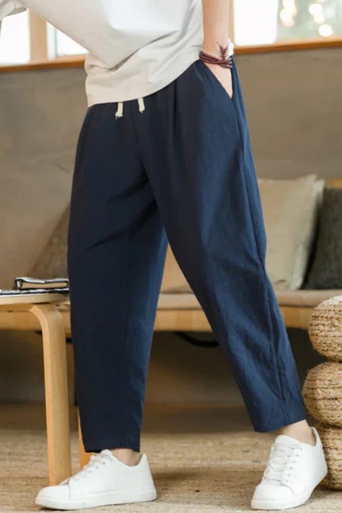 Yiorgos | Herenbroek van ademend katoen - Relaxed Fit, Taille met koord