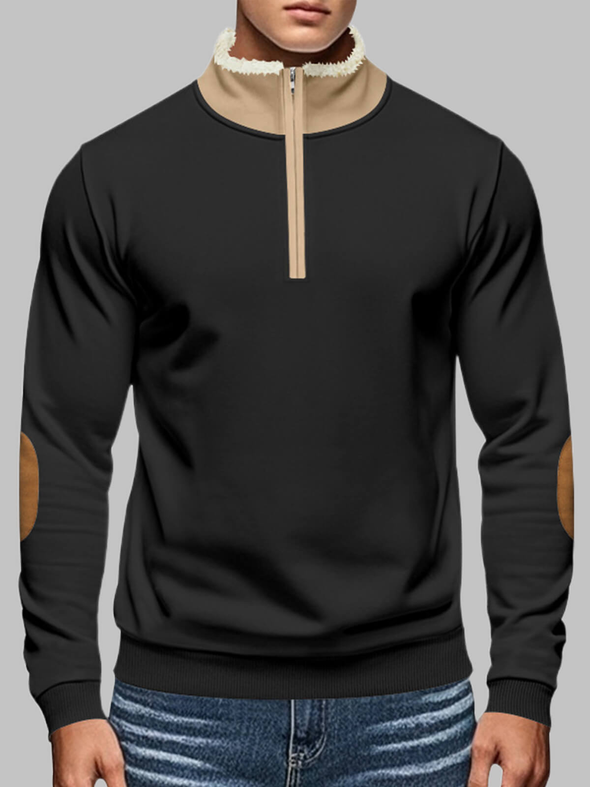 Xalerion | Men's Retro Half Sleeve Sweatshirt - Long Sleeve, Casual, Stylish Jumper