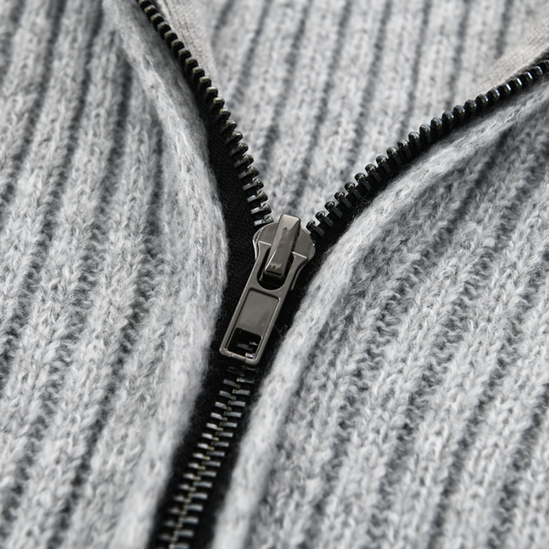 Xylar | Heren gebreid vest met opstaande kraag, lange mouwen, geribd, knoopsluiting, halflang