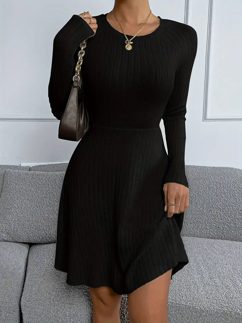 Ribtricot jurk met flare