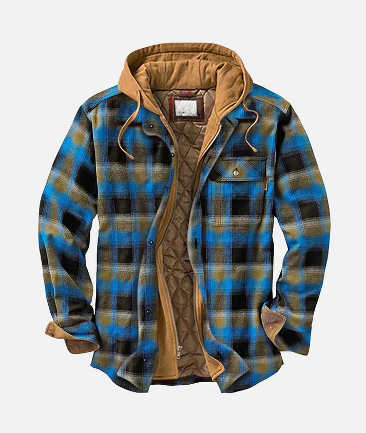Abelric | Heren patchwork geruite jas met capuchon – Casual streetwear geruite jas voor herfst/winter