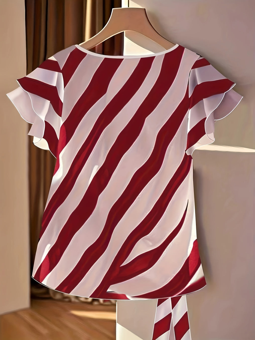 Jiya | Gestreepte zomerblouse voor dames met V-hals, strik in de taille en ruches aan de mouwen