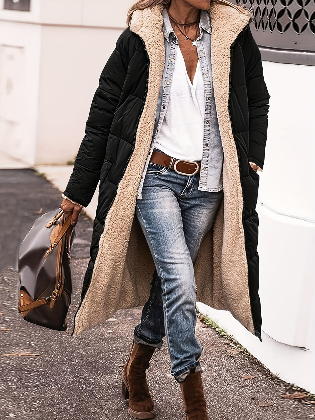 Clementina | Fleece-gevoerde fluffy jas met rits voor dames - Halflange jas voor winterse warmte bovenkleding