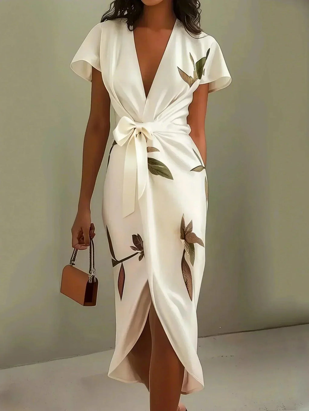 Caelora | Luxe Jurk met Bloemenprint en Overslag voor Dames – Elegante Zomer Midi Jurk