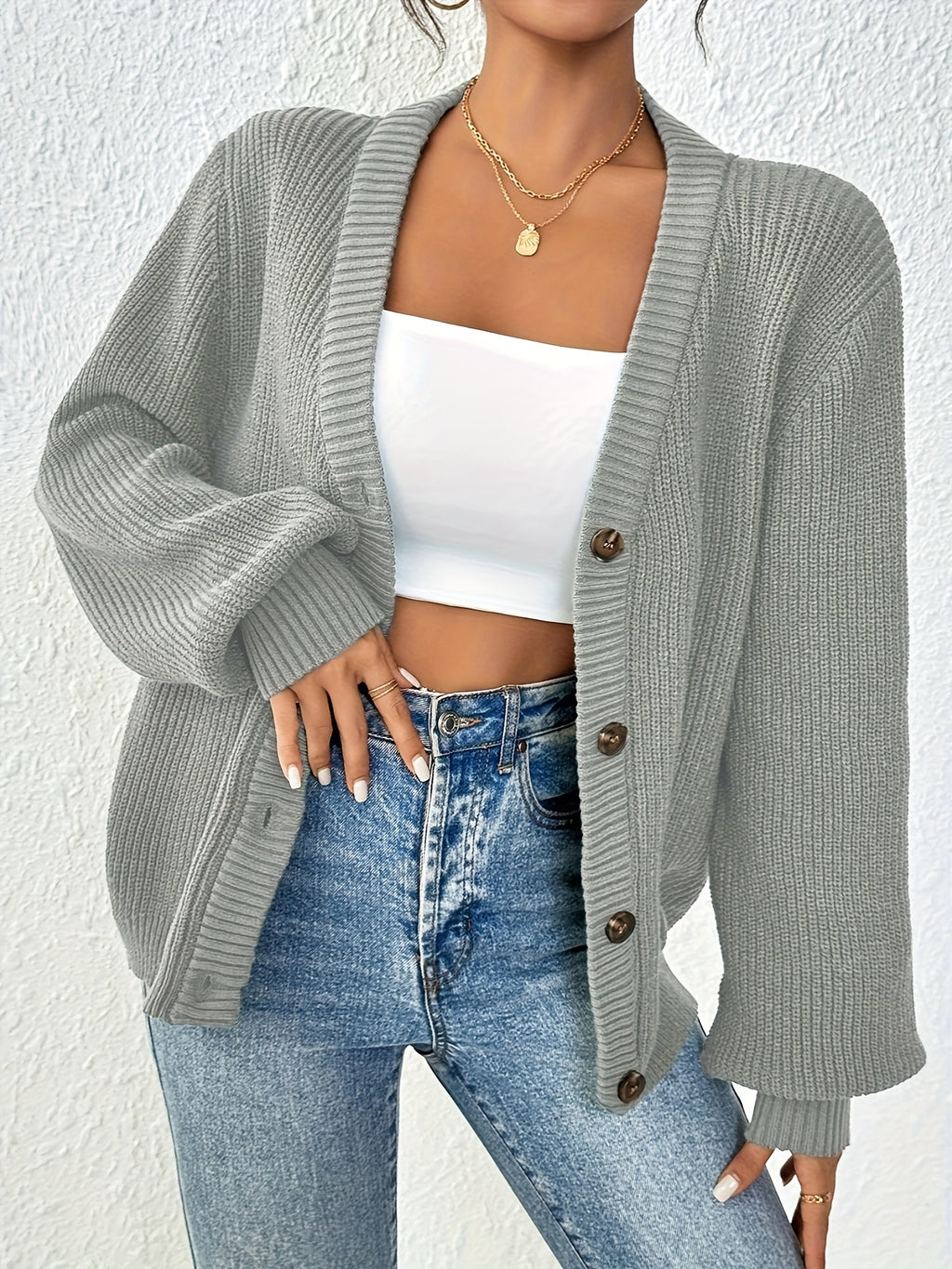 Wysteria | Elegante effen damescardigan met knopen aan de voorkant voor casual lente-outfits