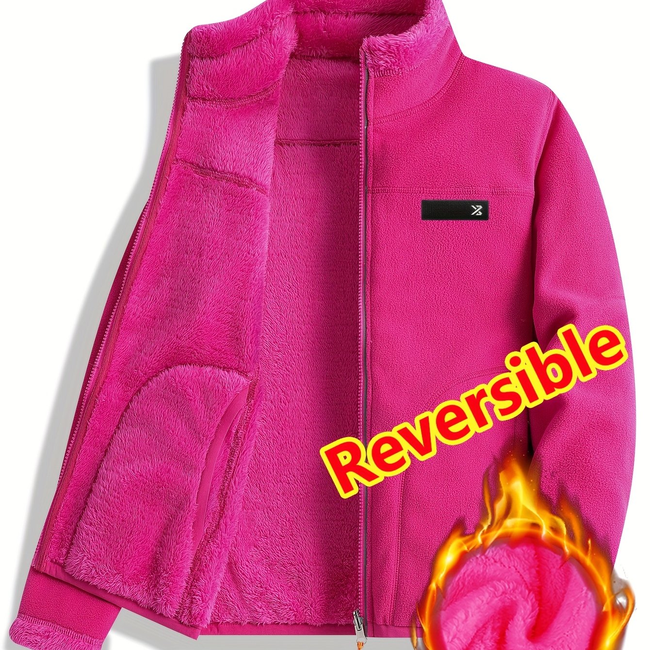 Taisia | Omkeerbaar koraalkleurig fleecejack voor dames – dikke pluche sweaterjas, warme casual winterjas