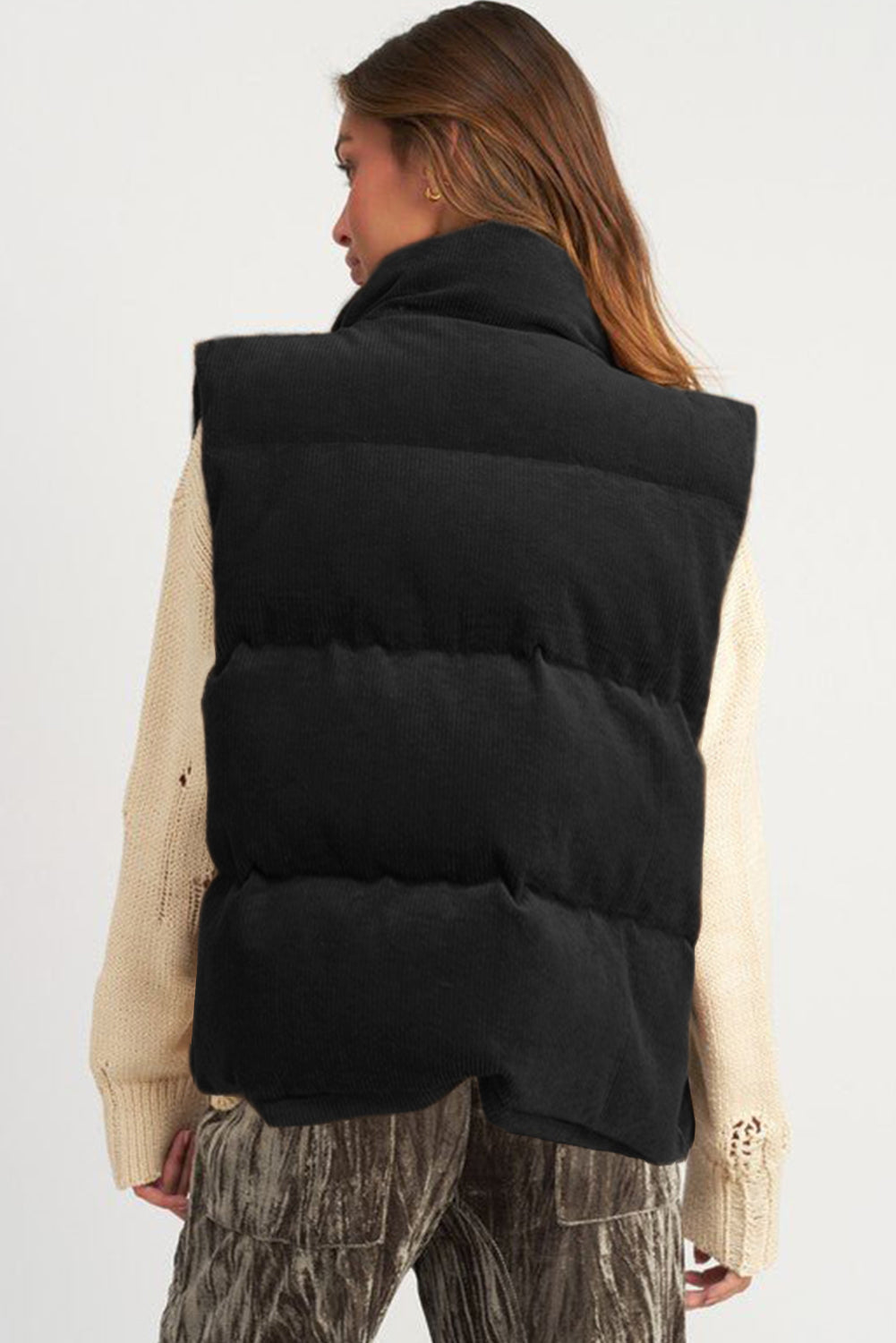 Dagny | Corduroy Puffer Vest met Ritssluiting Staande Kraag Casual Jack voor Dames