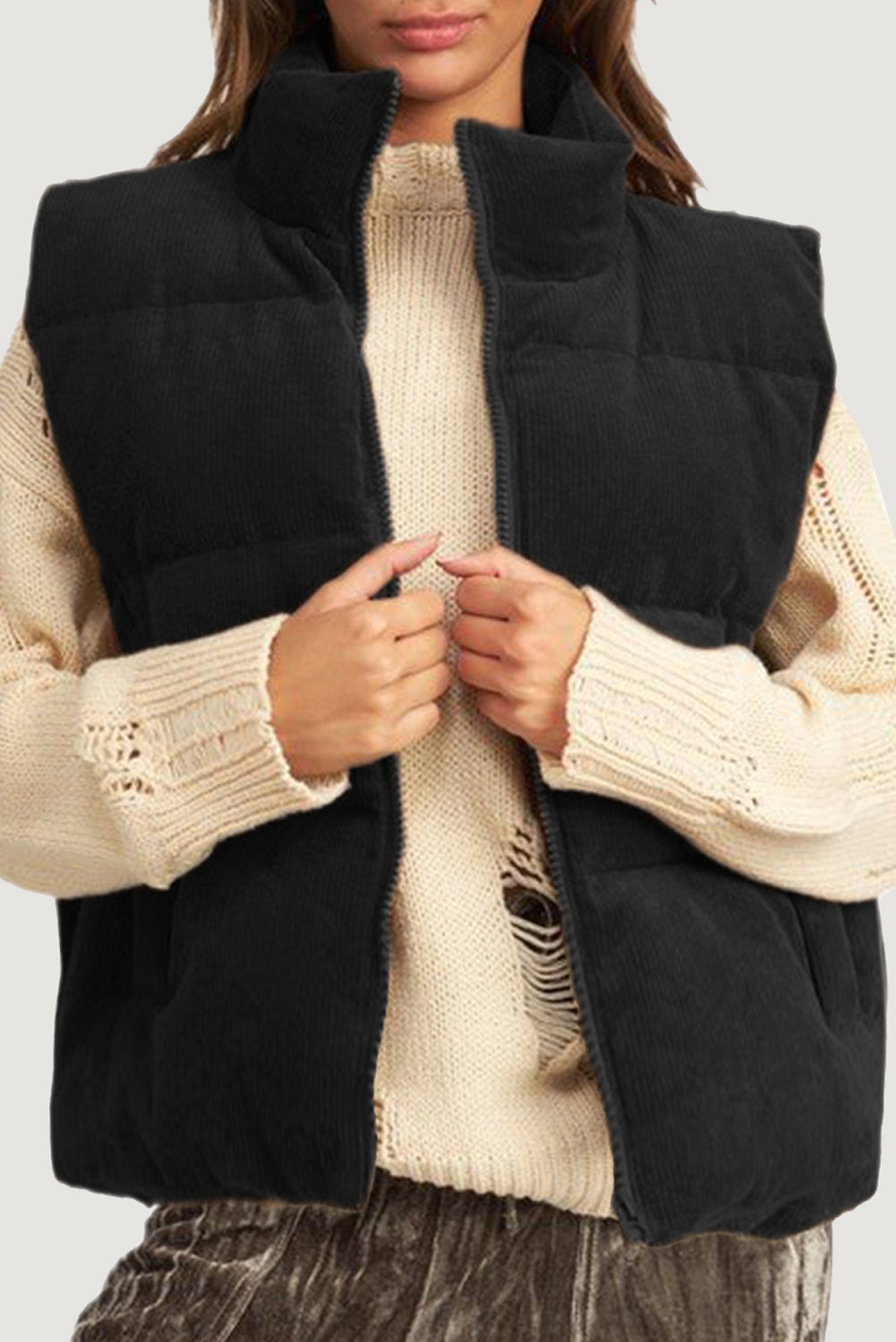 Dagny | Corduroy Puffer Vest with Zipper Stand Collar Casual Jacket for Women