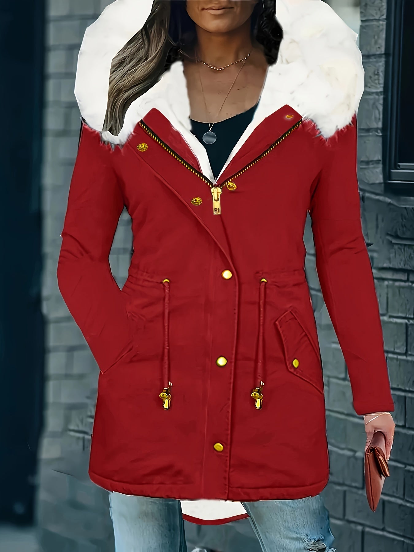Adira | Donzige winterjas met koord en ritssluiting, warme casual jas met zakken