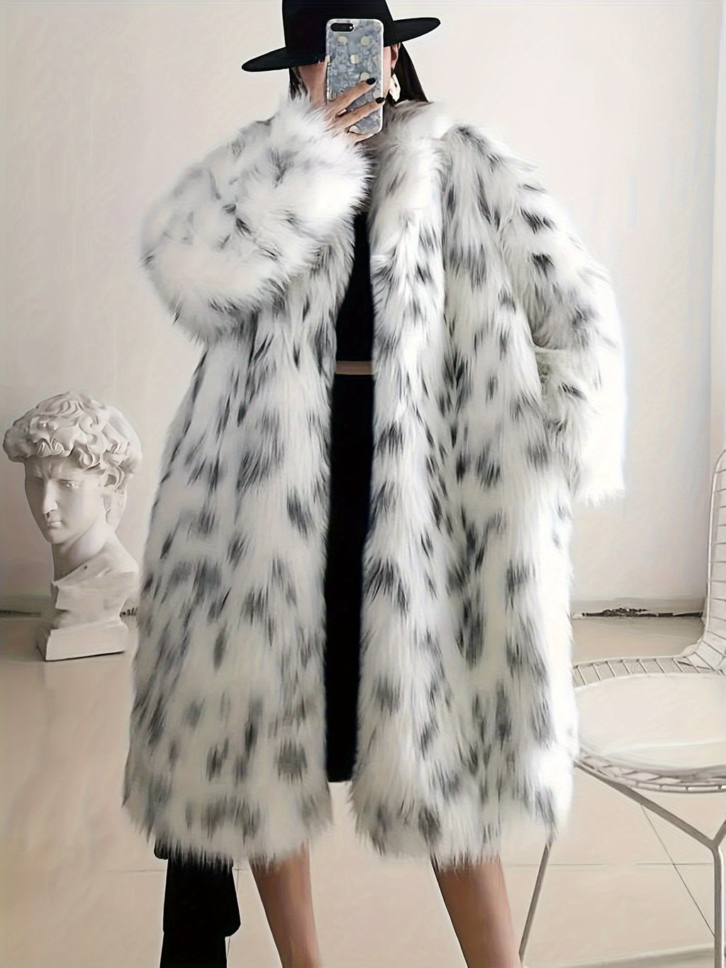 Kassiane | Open Faux Fur Coat met luipaardmotief voor dames