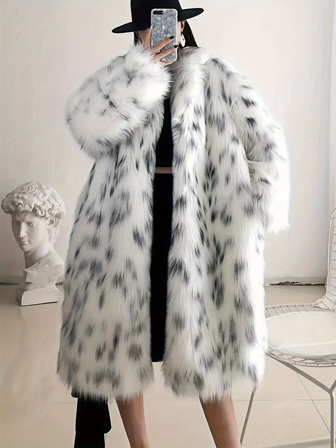 Kassiane | Open Faux Fur Coat met luipaardmotief voor dames