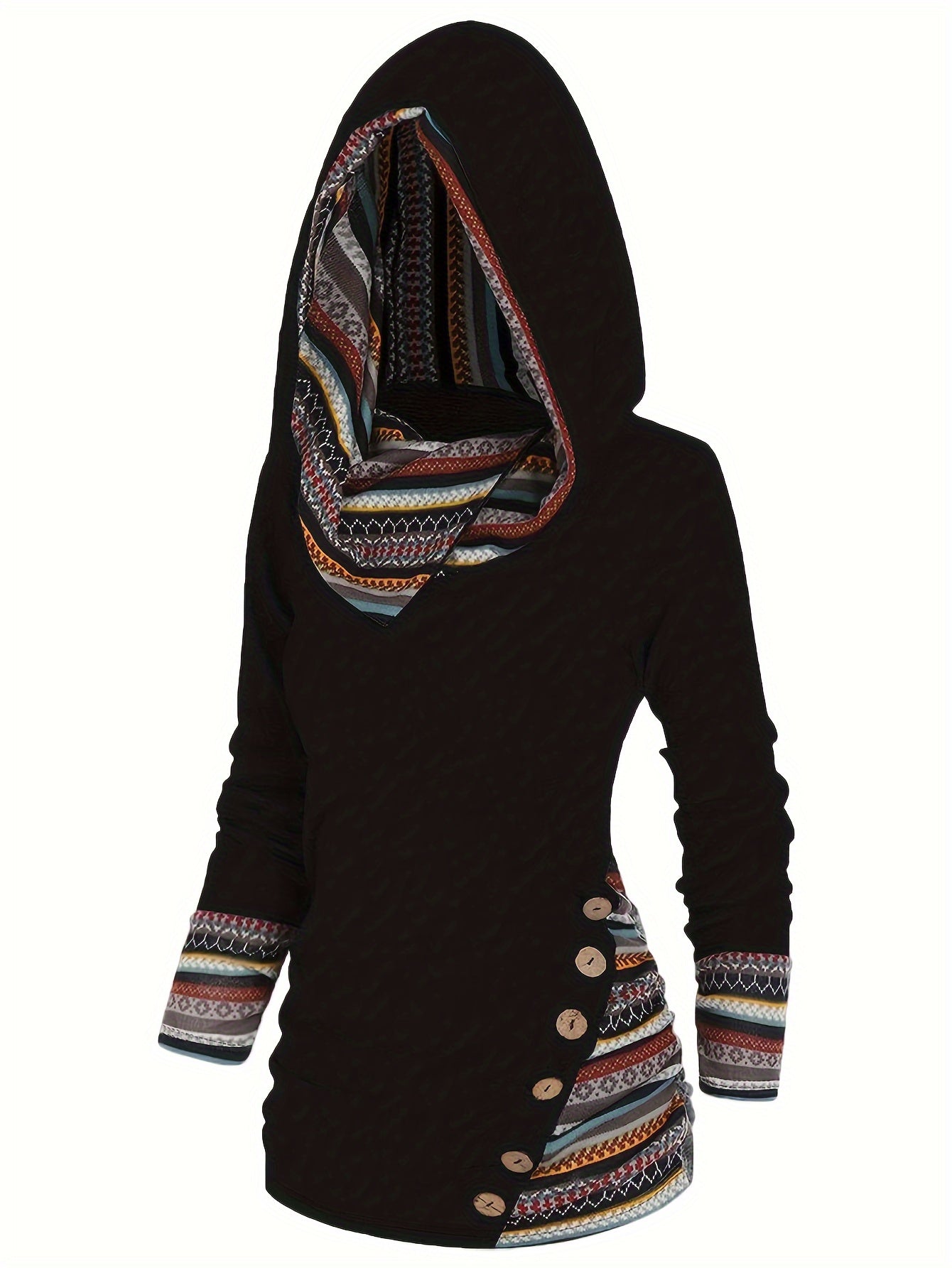 Hannelore | Hoodie with button detailing and stripe pattern - Casual Long-Sleeved Pullover