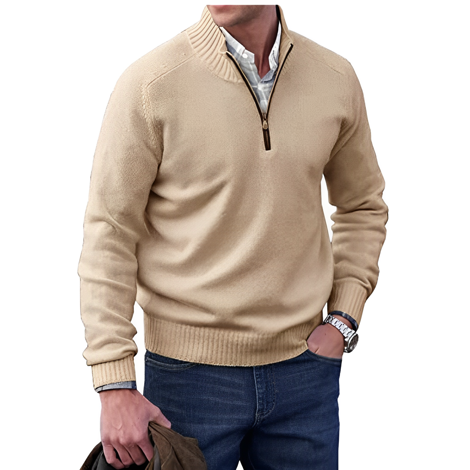 Delano | Klassieke trui met halve rits voor heren - Comfortabele casual pullover van wolmix