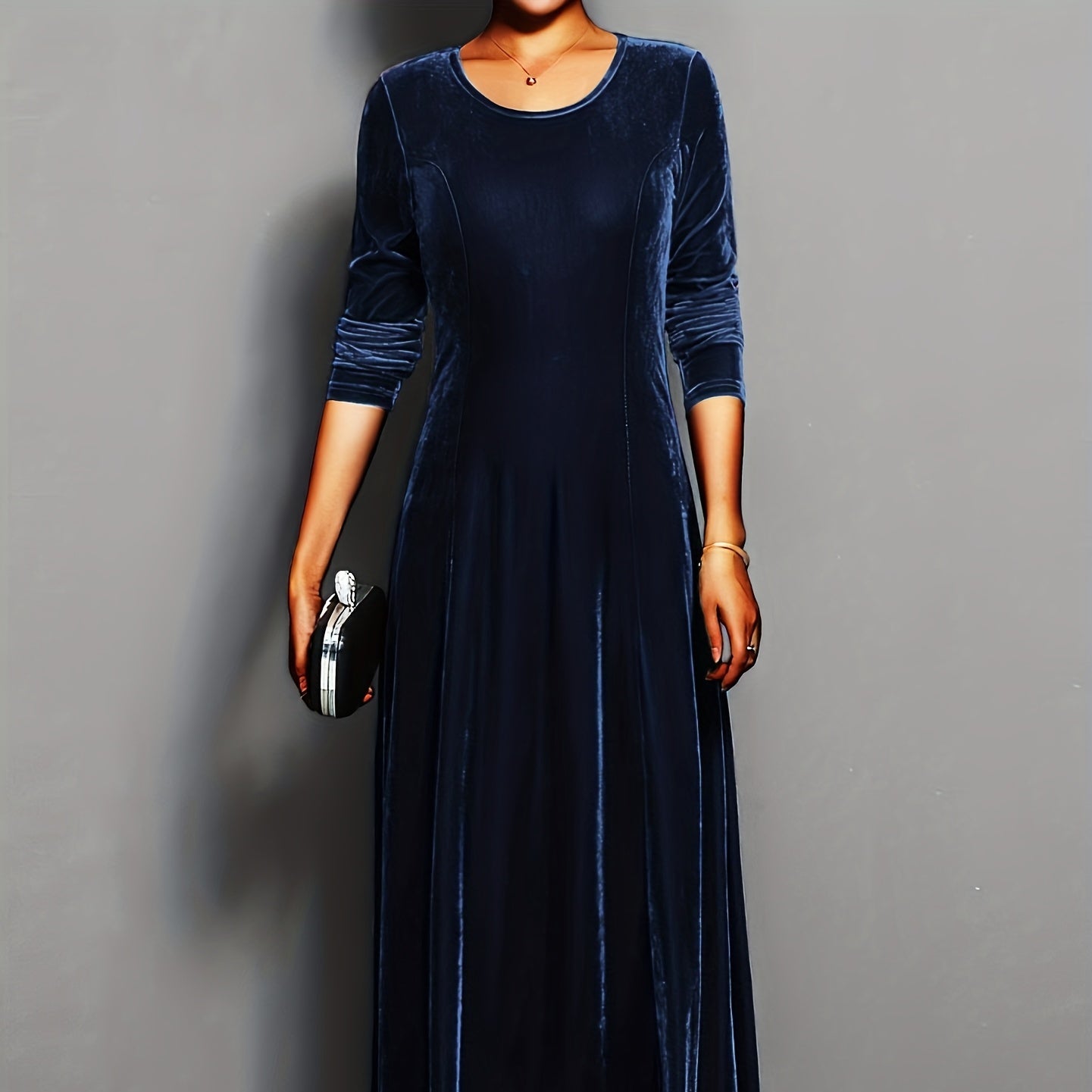Nadina | Fluwelen midi-jurk voor dames, elegante formele avondjurk, driekwart mouwen, uitlopende A-lijn