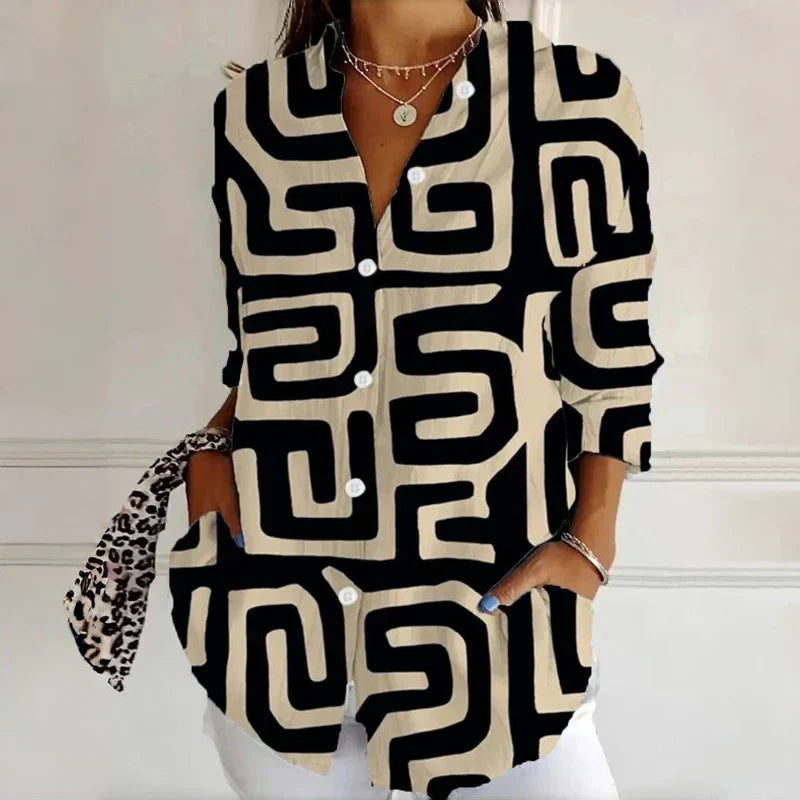 Daya | Elegante damesblouse – Vintage-stijl blouse met lange mouwen en knoopsluiting