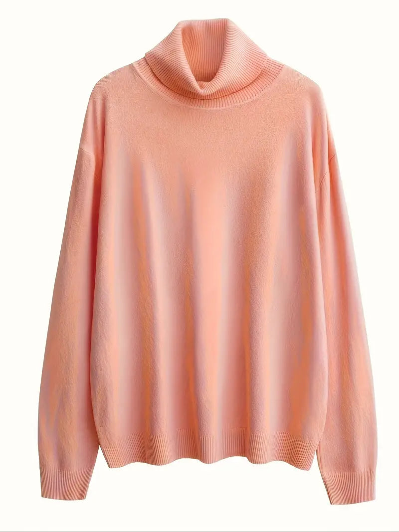 Amaranth | Plain knitted women's turtleneck sweater - Elegant long-sleeved sweater