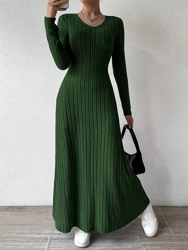 Caela | Ribbed long sleeve dress for women, comfortable knitted fit for winter