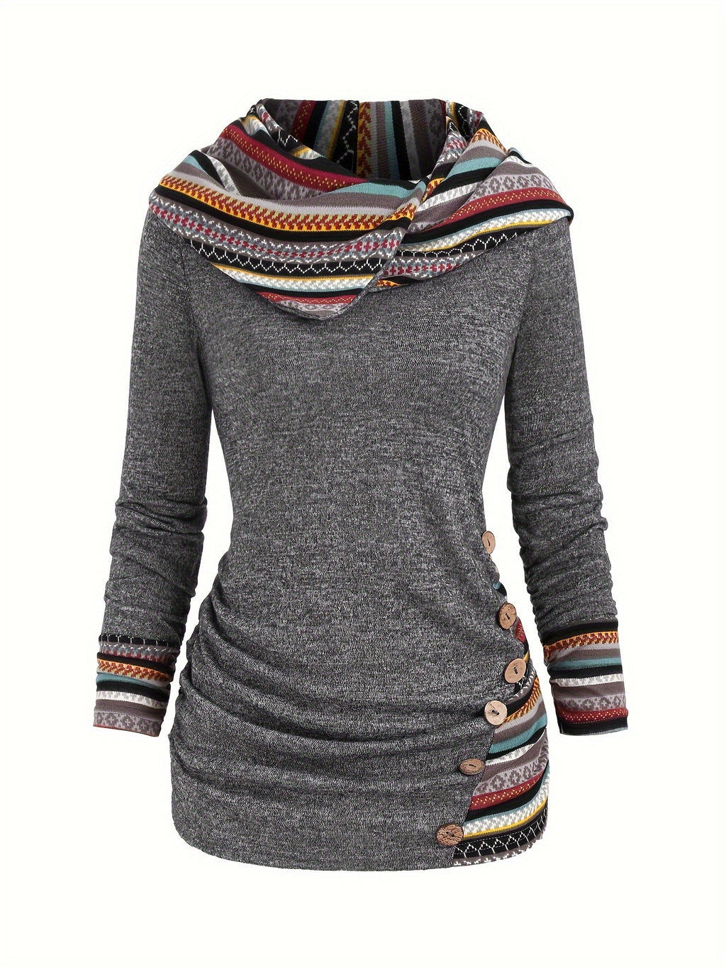 Hannelore | Hoodie met knoopdecoratie en streepdessin - Casual Pullover met lange mouwen