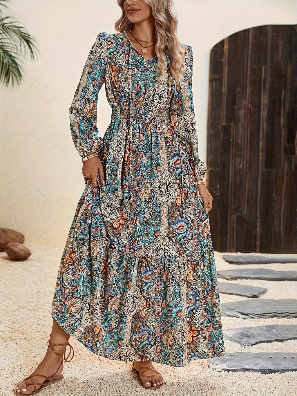 Rosmira | Boho Paisley Print Maxi Dress - Elegant Ankle-Length Dress