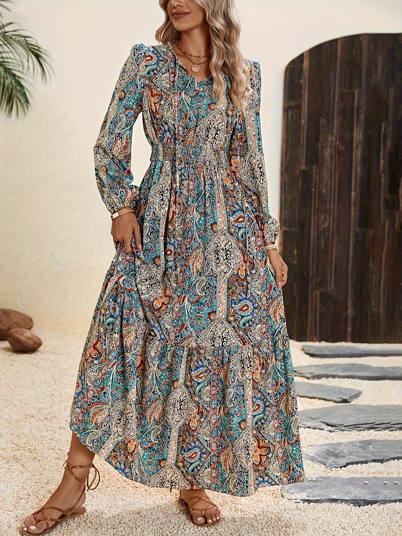 Rosmira | Boho Paisley Print Maxi Dress - Elegant Ankle-Length Dress