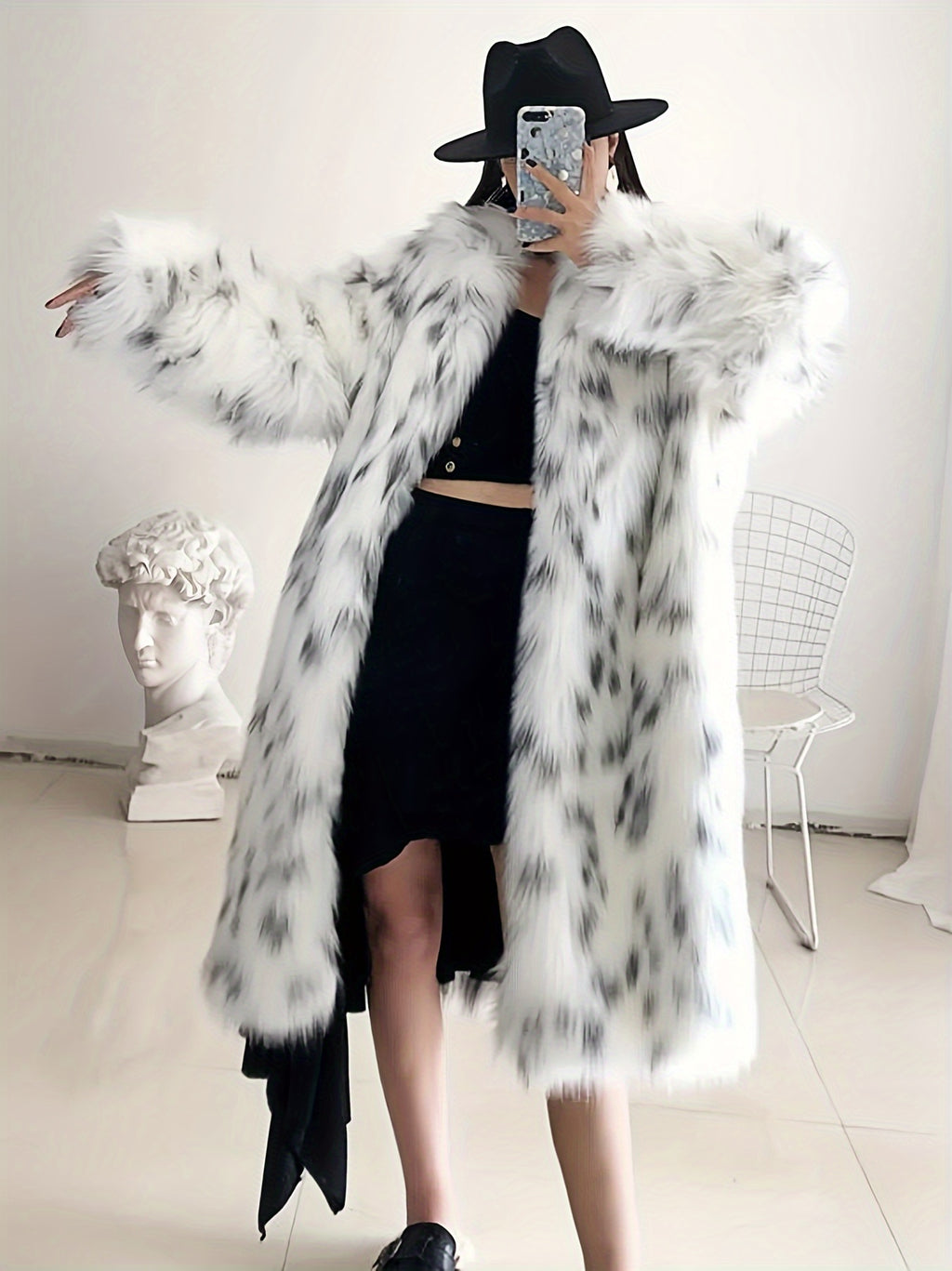 Kassiane | Open Faux Fur Coat met luipaardmotief voor dames