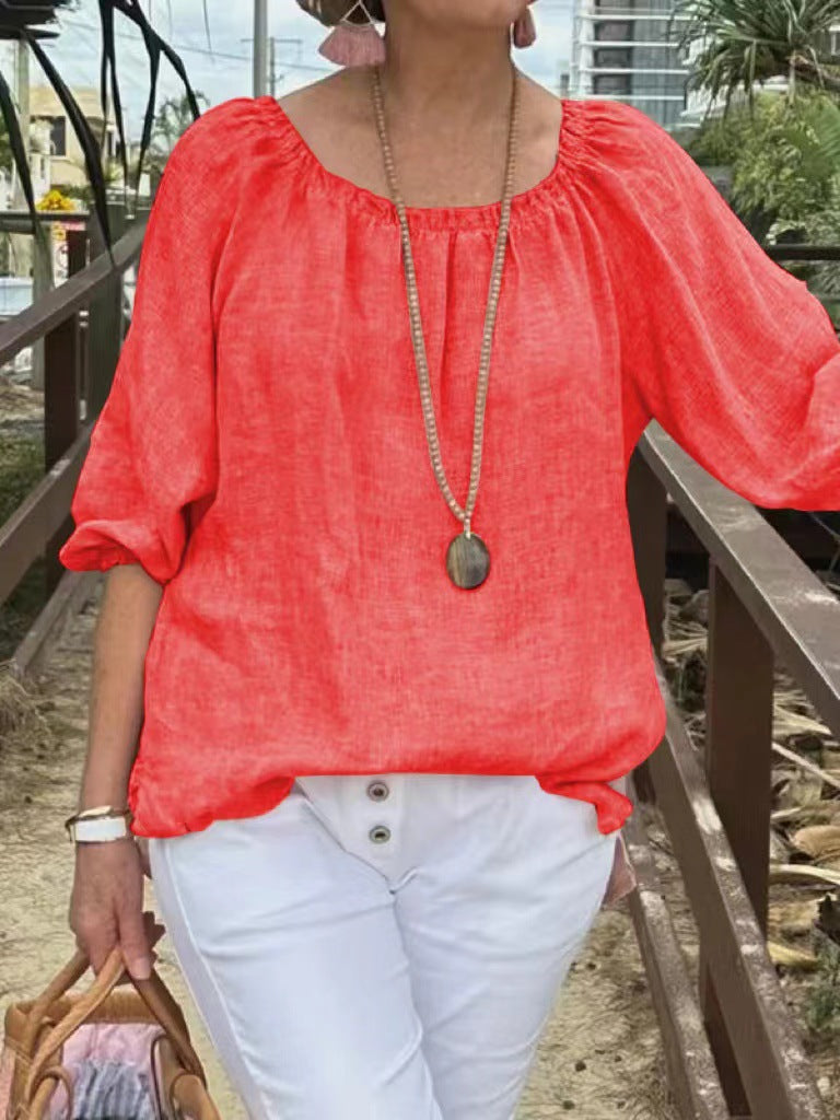 Denise | Casual Ronde Hals Top met Halve Mouwen