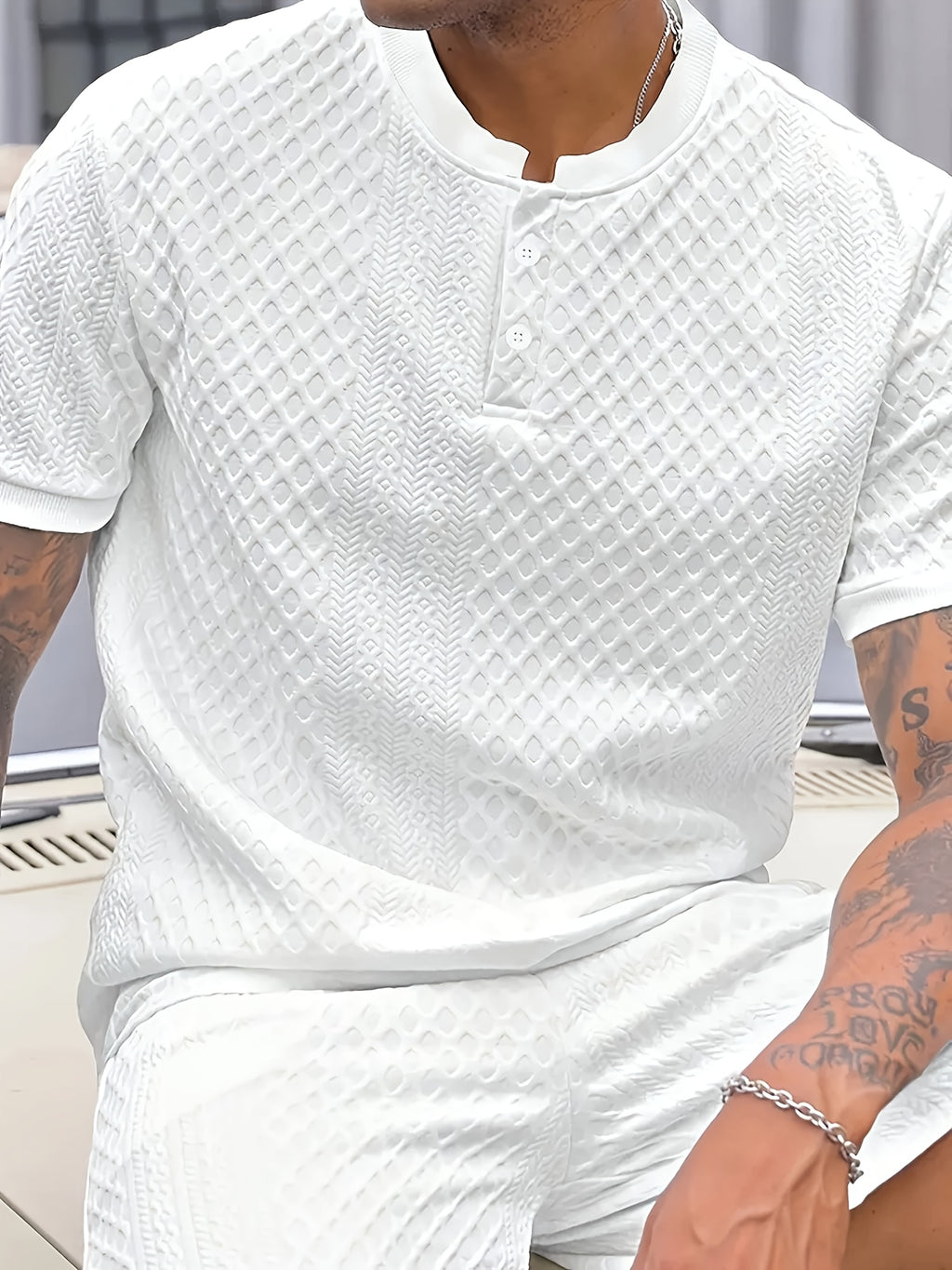 Damjan | Polo Henley décontracté pour homme - Col jacquard