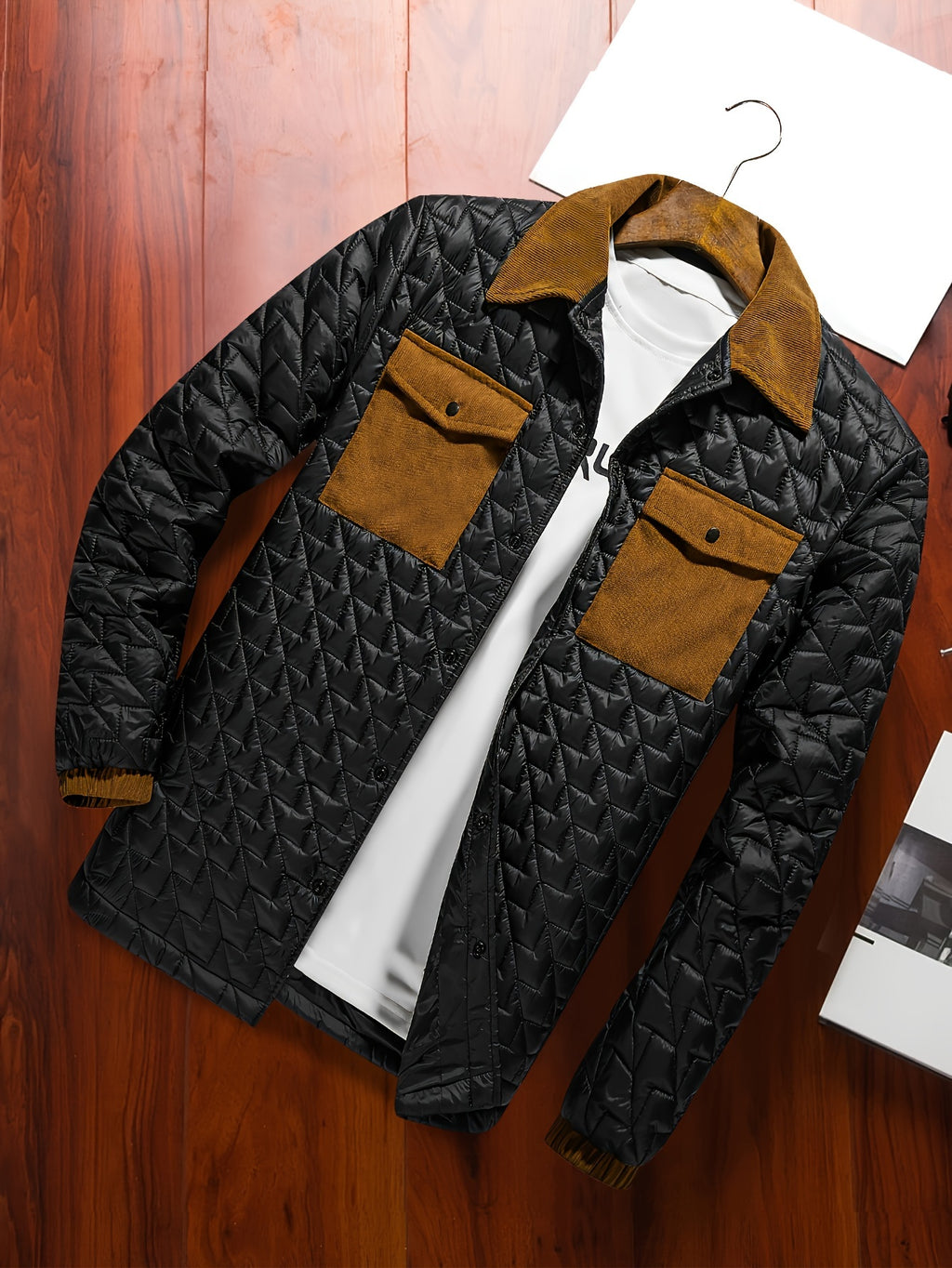 Fortino | Men's Padded Jacket - Contrasting Pockets, Regular Fit, Button Closure