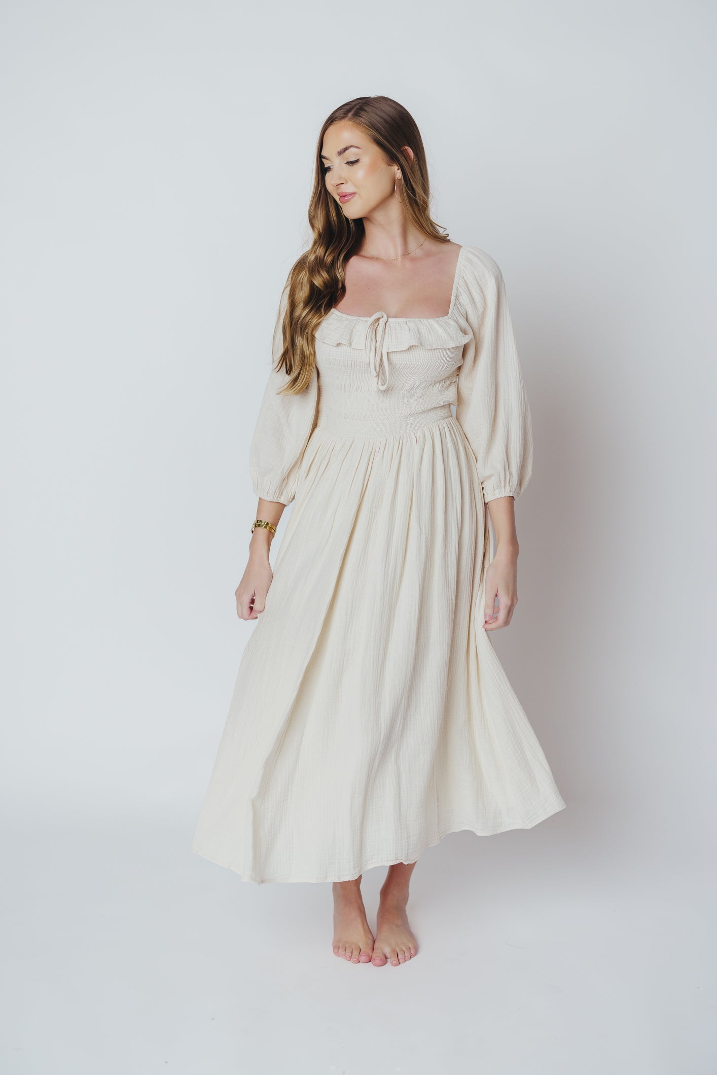 Lurdes | Elegant Flowy Midi Dress for Women - Lightweight A-Line Dress