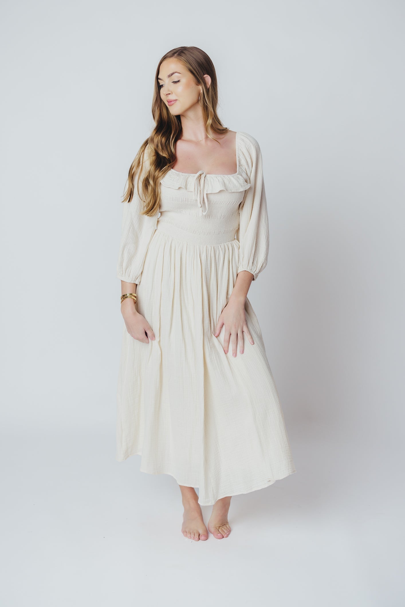 Lurdes | Elegant Flowy Midi Dress for Women - Lightweight A-Line Dress
