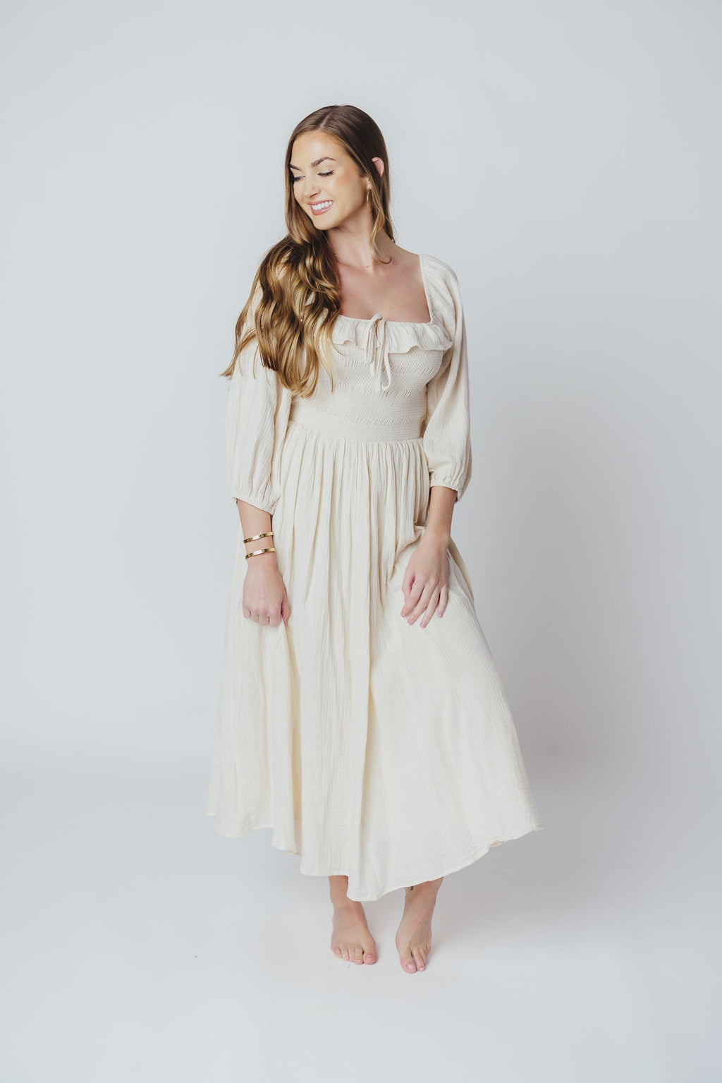 Lurdes | Elegant Flowy Midi Dress for Women - Lightweight A-Line Dress