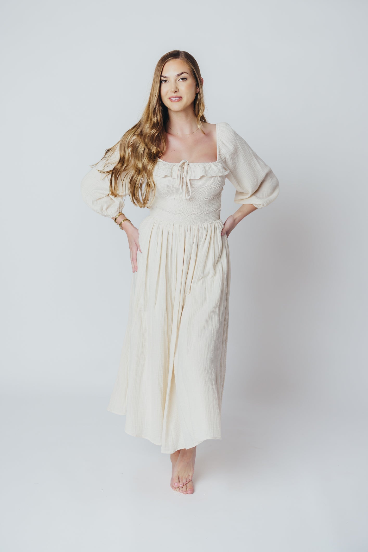 Lurdes | Elegant Flowy Midi Dress for Women - Lightweight A-Line Dress