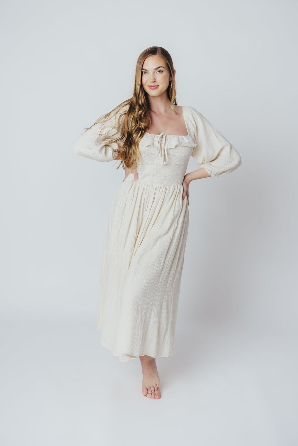 Lurdes | Elegant Flowy Midi Dress for Women - Lightweight A-Line Dress