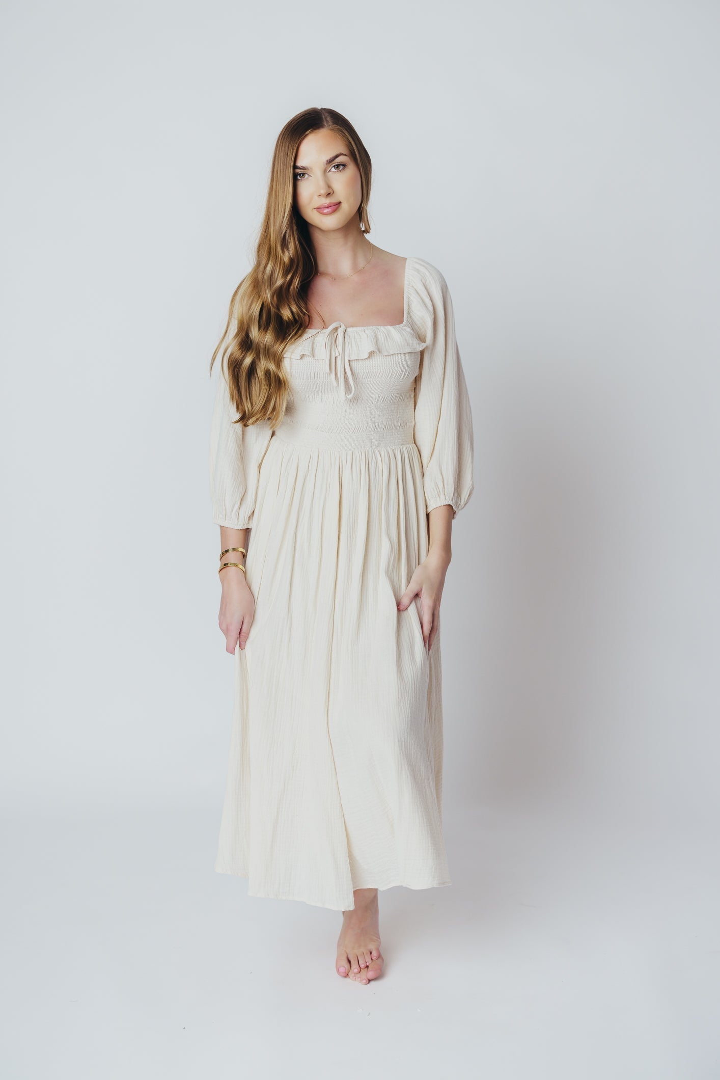 Lurdes | Elegant Flowy Midi Dress for Women - Lightweight A-Line Dress