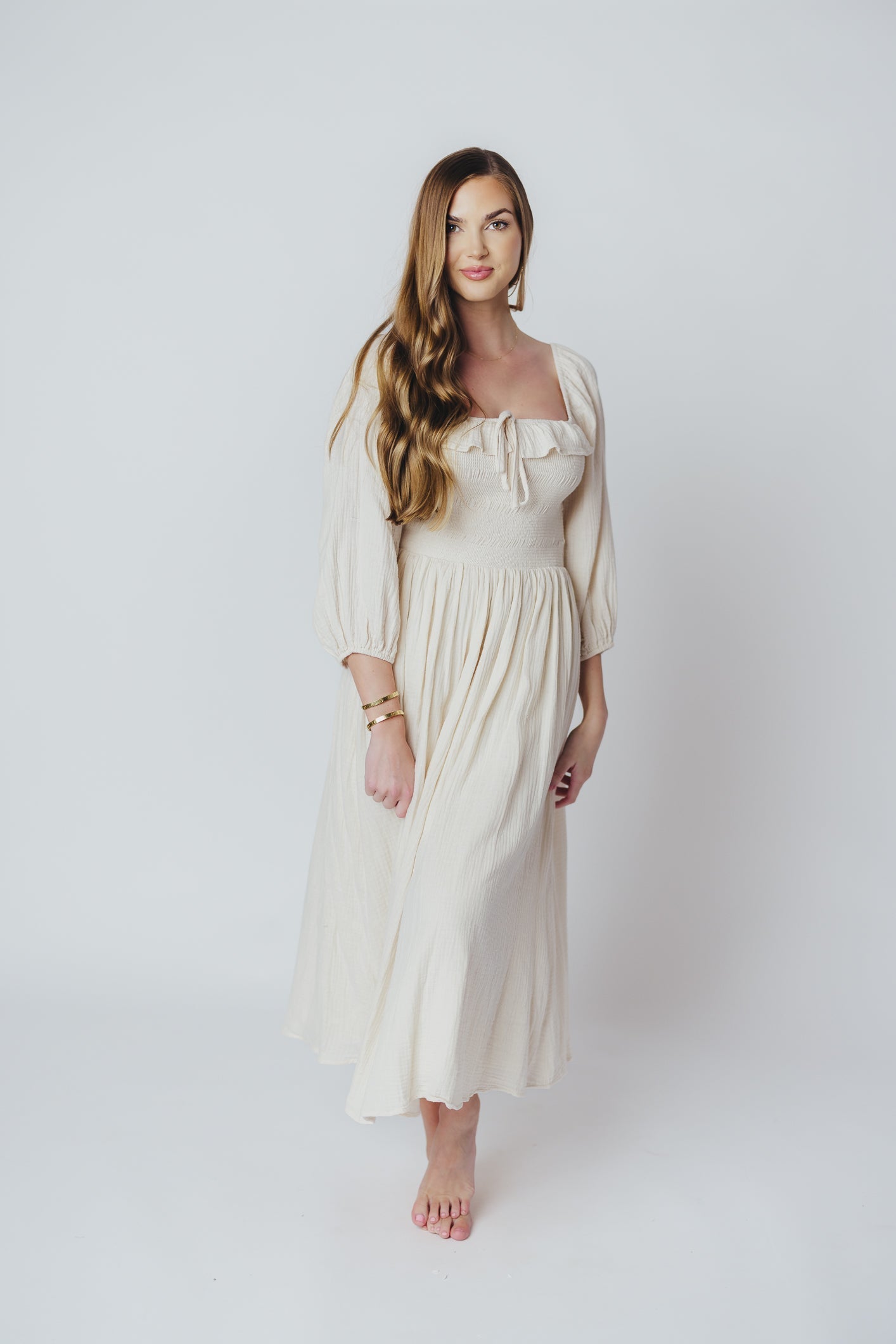 Lurdes | Elegant Flowy Midi Dress for Women - Lightweight A-Line Dress