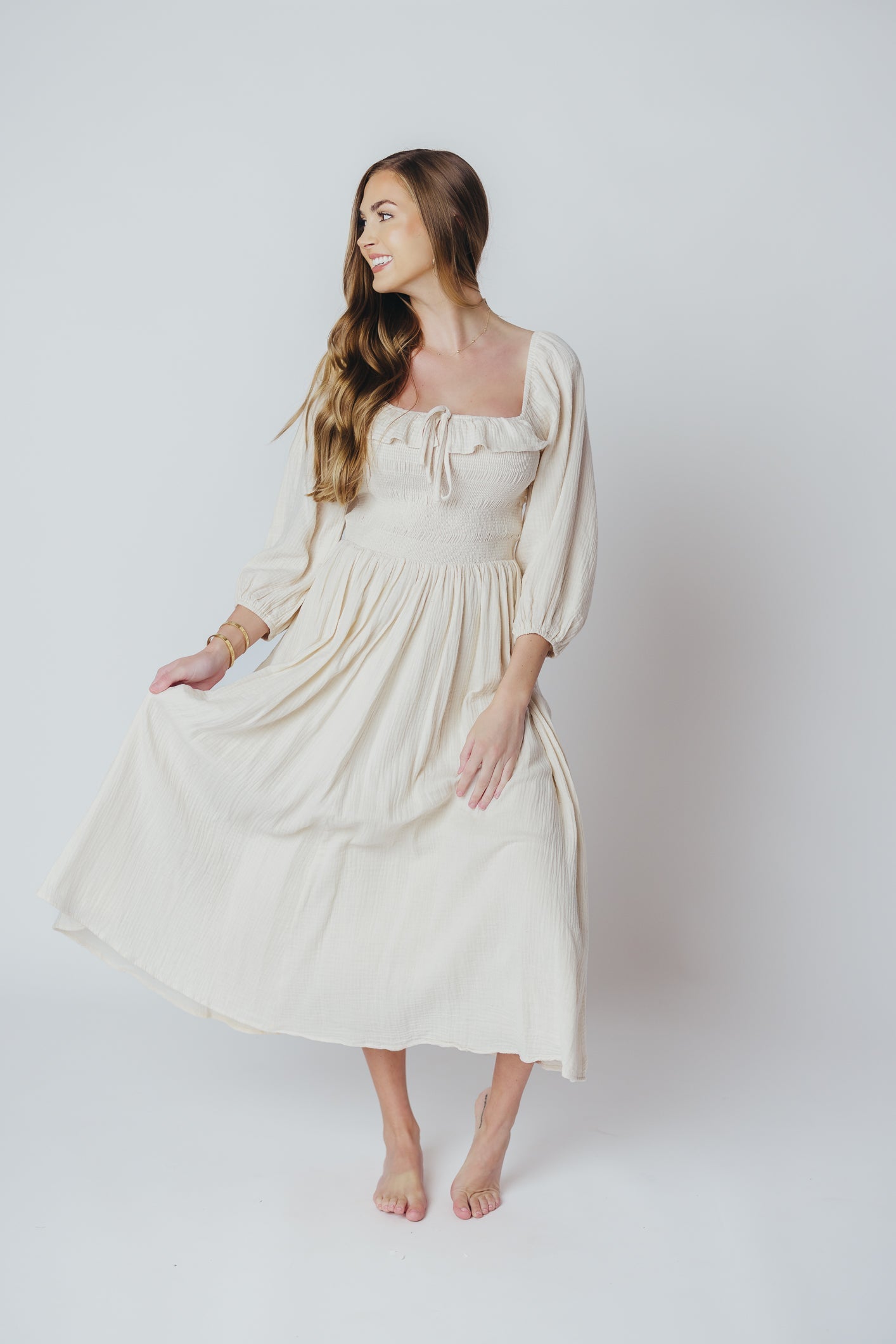 Lurdes | Elegant Flowy Midi Dress for Women - Lightweight A-Line Dress
