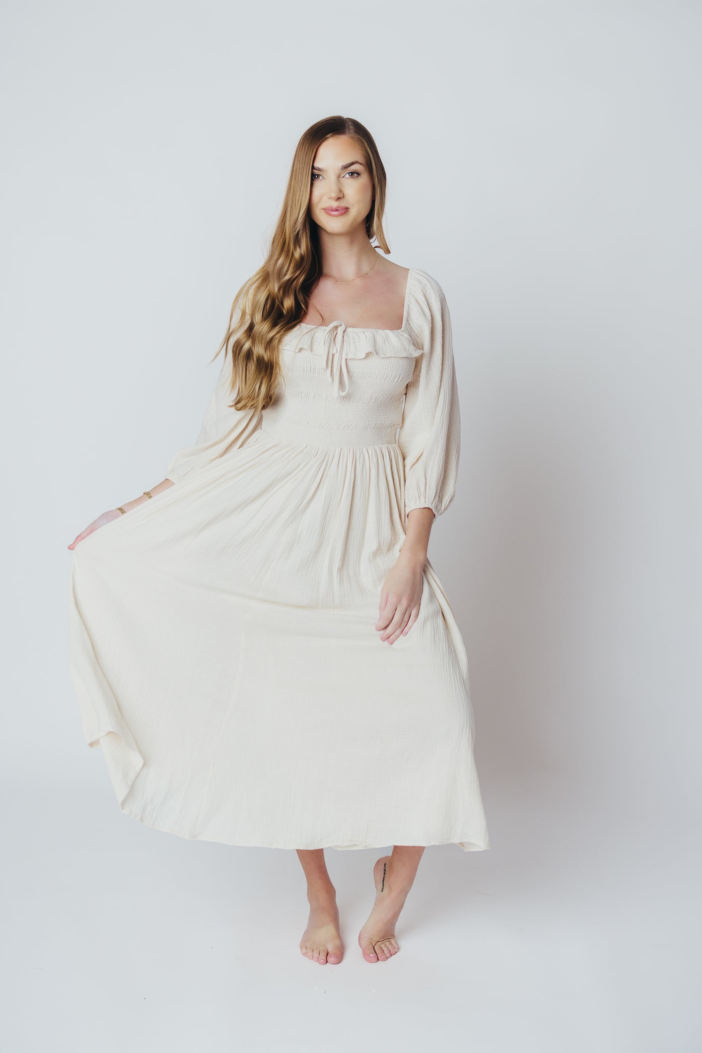 Lurdes | Elegant Flowy Midi Dress for Women - Lightweight A-Line Dress